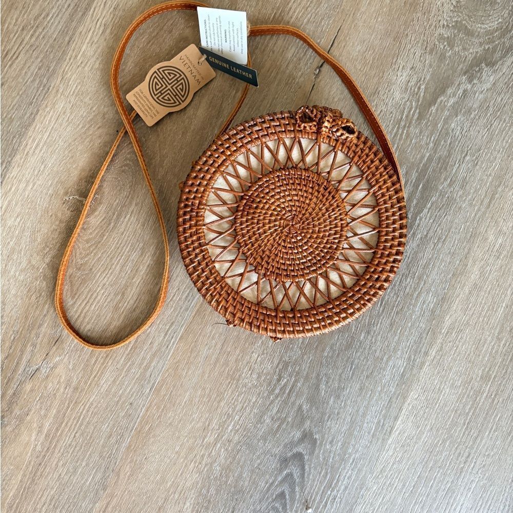 Handcrafted Tan Rattan Crossbody Bag